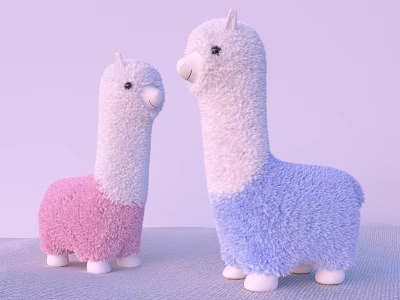 Cute Llama Plush Toys With Pink And Blue Bodies Soft Fur And White Faces 3d model