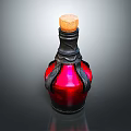 Red Glass Bottle With Cork Stopper And Black Leather Detailing