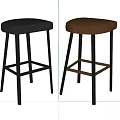 Black And Brown Bar Stools With Leather Seats And Metal Wooden Legs