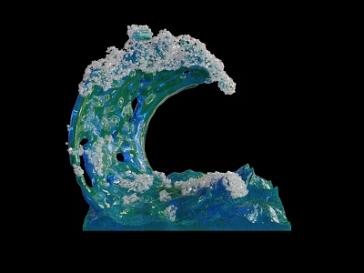 Artistic Blue And Green Wave Shaped Sculpture With White Foam And Base 3d model