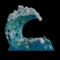 Artistic Blue And Green Wave Shaped Sculpture With White Foam And Base