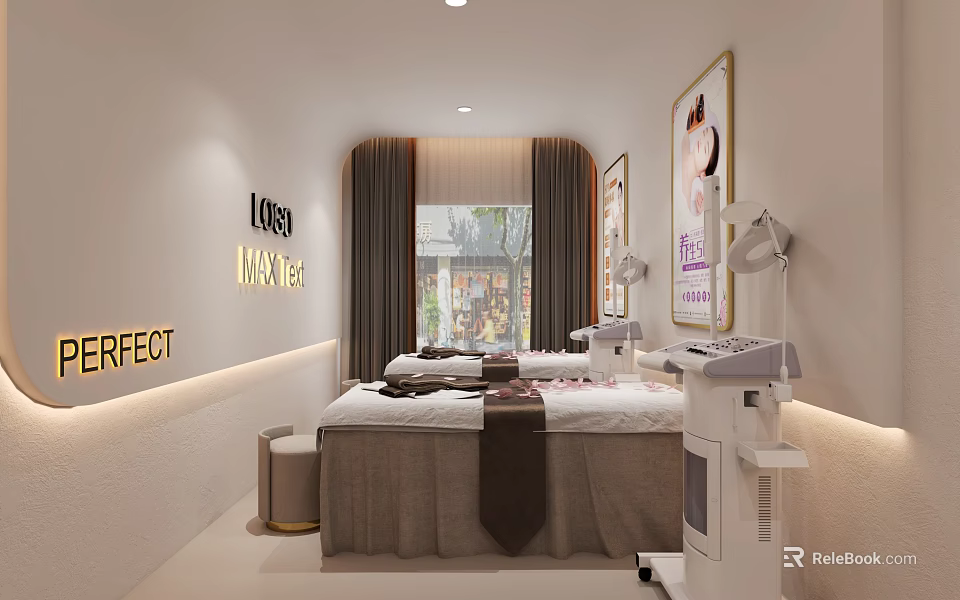 Modern Beauty Salon Interior Design With Comfortable Beds Professional Equipment And Soft Lighting 3d model 