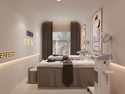 Modern Beauty Salon Interior Design With Comfortable Beds Professional Equipment And Soft Lighting 3d model