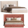 Modern Double Beds with Beige and Pink Headboards Soft Pillows and Cozy Blankets