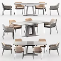 Elegant Modern Dining Table Set With Gray Fabric Chairs And Marble Top Design 3d model