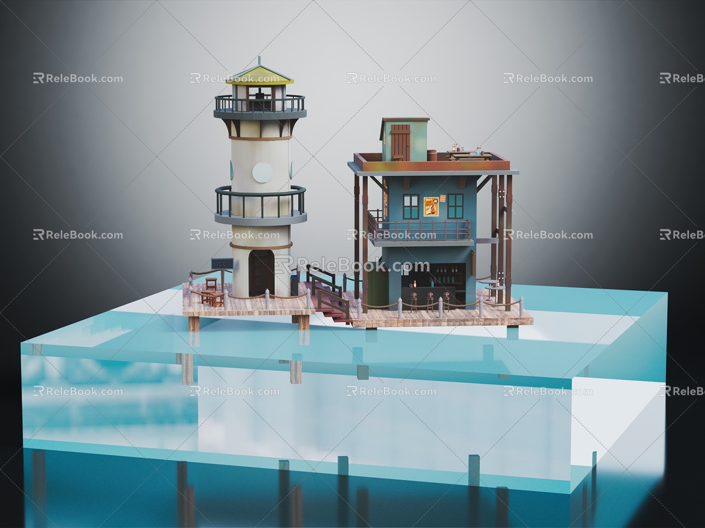 Modern cartoon building observation tower guard tower 3d model