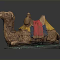 Decorative Camel Figurine With Yellow Red Fabric Saddle And Green Base