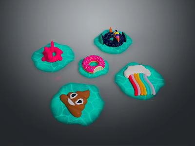 Colorful Toy Weapons With Spiral Donut Shape And Rainbow Design On Green Base 3d model
