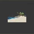Tropical Beach Scene With White Sand Blue Water Palm Trees And Wooden Pier