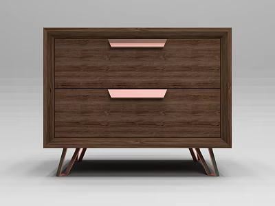 Modern Wooden Nightstand with Two Drawers Pink Handles and Metal Legs 3d model