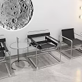 Modern Leisure Sofa Set With Metal Frame Black Cushion Glass Coffee Table Moon Wall Art And Wall Lamp
