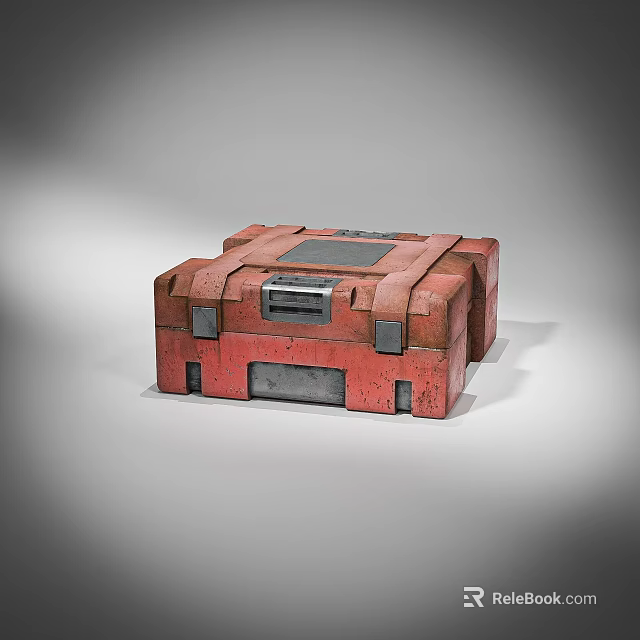 Red Vintage Industrial Storage Box With Rugged Metal Panels And Lock 3d model 