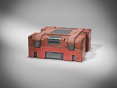 Red Vintage Industrial Storage Box With Rugged Metal Panels And Lock 3d model