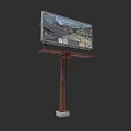 Outdoor Billboard With Scenic Landscape Display On Rustic Metal Pole And Concrete Base