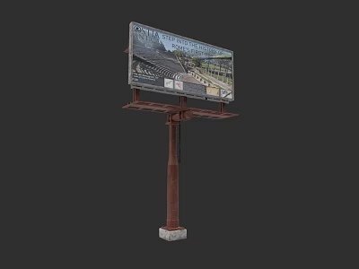 Outdoor Billboard With Scenic Landscape Display On Rustic Metal Pole And Concrete Base 3d model
