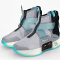 Gray And Light Blue High Top Shoes With Mesh Upper Straps And Light Blue Sole