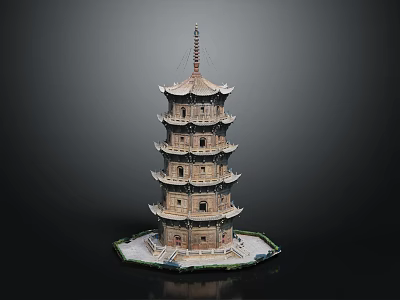 Traditional Chinese Multi Layered Pagoda Architecture With Ornate Eaves And Windows 3d model