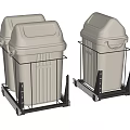 Kitchen Cabinet With Built In Gray Trash Bins On Black Metal Stands