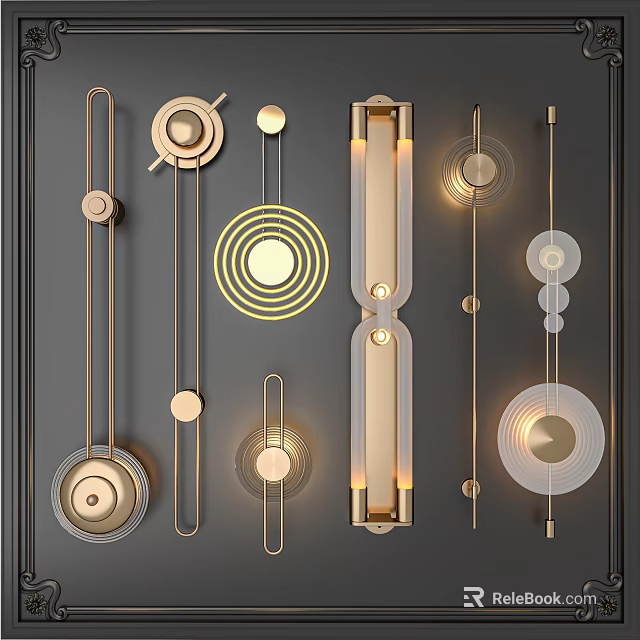 Modern Decorative Wall Lamps With Circular And Strip Designs In Golden Metallic Finish 3d model 