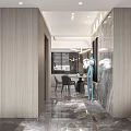 Modern Dining Living Room Interior Design With Marble Wall Art Sculpture And Dining Table