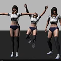 Women in white short-sleeve purple underwear black thigh-high socks white sneakers with standing jumping poses