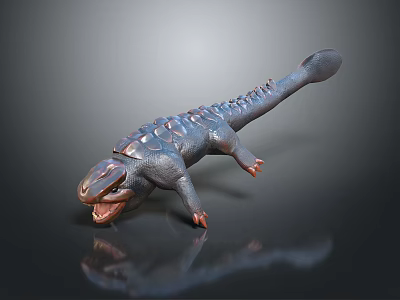 3D Reptile Model With Dark Gray Scaly Body Open Mouth And Red Claws 3d model