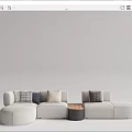 Beige Sectional Sofa With Colorful Cushions And Round Wooden Side Table