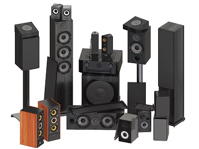 Various Types Of Headphones And Speakers For Home Theater Sound Systems 3d model