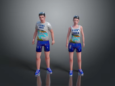 Animated Letra Island Characters In White T Shirts Blue Shorts And Blue Sneakers 3d model