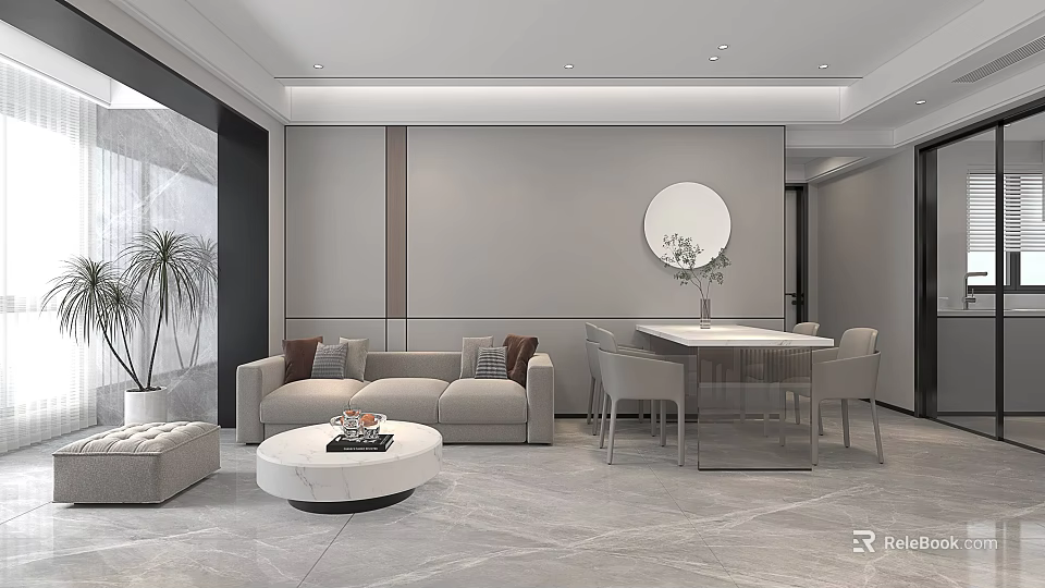 Modern living and dining room 3d model 