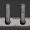 Silver Cased Industrial Equipment With Warning Labels And Curved Pipes