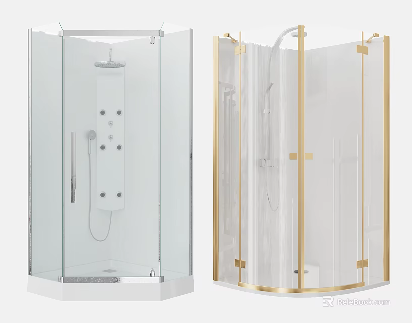 Modern Shower Sauna Enclosure With Transparent Glass White And Gold Frames 3d model