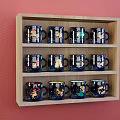 Blue Mugs with Various Zodiac Patterns on Three Tier Wooden Shelf