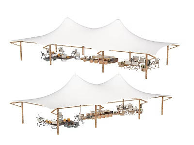 Playground Equipment Outdoor White Canopy Leisure Area with Wooden Frames and Seating Furniture 3d model