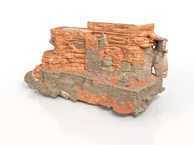 Detailed Ancient Ruin Model With Broken Red Brown Walls And Stone Pillars 3d model