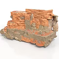Detailed Ancient Ruin Model With Broken Red Brown Walls And Stone Pillars