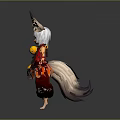 Cute Game and Movie Character With White Hair Animal Ears and Red Traditional Dress