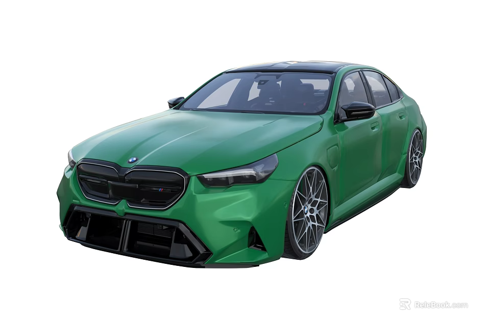 Green BMW M Sedan With Sports Design Black Grille And Large Wheels Exterior 3d model 