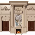 Classical Style TV Wall With Carved Details Columns And Marble Panel Fireplace 3d model