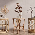 Elegant Rattan Side Tables With Decorative Vases And Green Plants