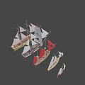 Various Sailing Ships with Colorful Red and White Sails and Classic Hull Designs