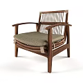 Natural Wooden Frame Lounge Chair With Slatted Backrest And Upholstered Seat Cushion