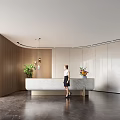 Minimalist Front Desk Reception Area With Marble Countertop And Decorative Plants