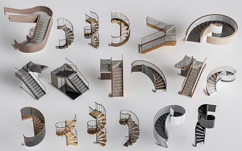 modern revolving stair indoor stair handrail stair 3d model