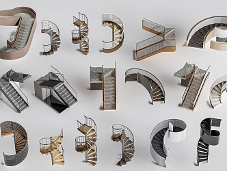 modern revolving stair indoor stair handrail stair 3d model