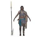 Tribal Warrior Character With Spear And Wolf Companion In Decorative Outfit