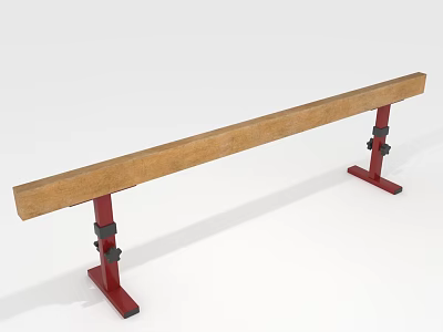 Wooden Gymnastic Balance Beam With Red Support Stands For Training 3d model