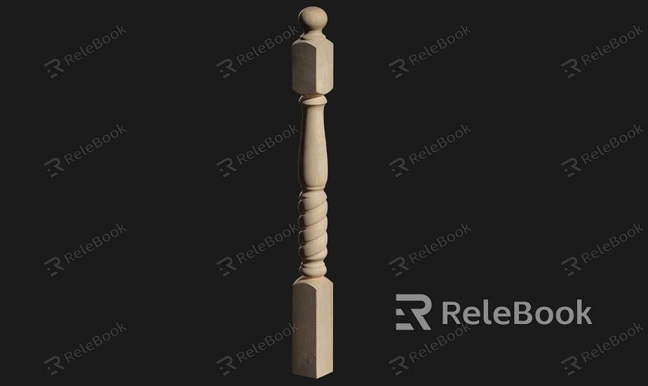 Modern Column Ancient Wooden Column Bed Column model