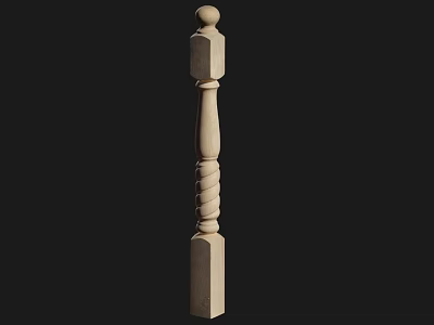 Handcrafted Wooden Column With Ornamental Spherical Top And Twisted Spiral Design 3d model