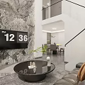 Loft Living Room Interior With Textured Wall TV Round Coffee Table 3d model